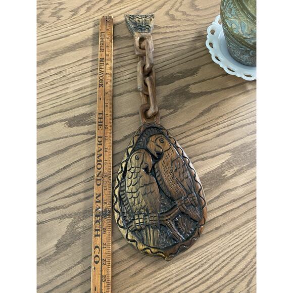 Vintage Hand Carved Wooden Parrot Mahogany Signed Boca Da Valeria Wall Hanging - Picture 5 of 6